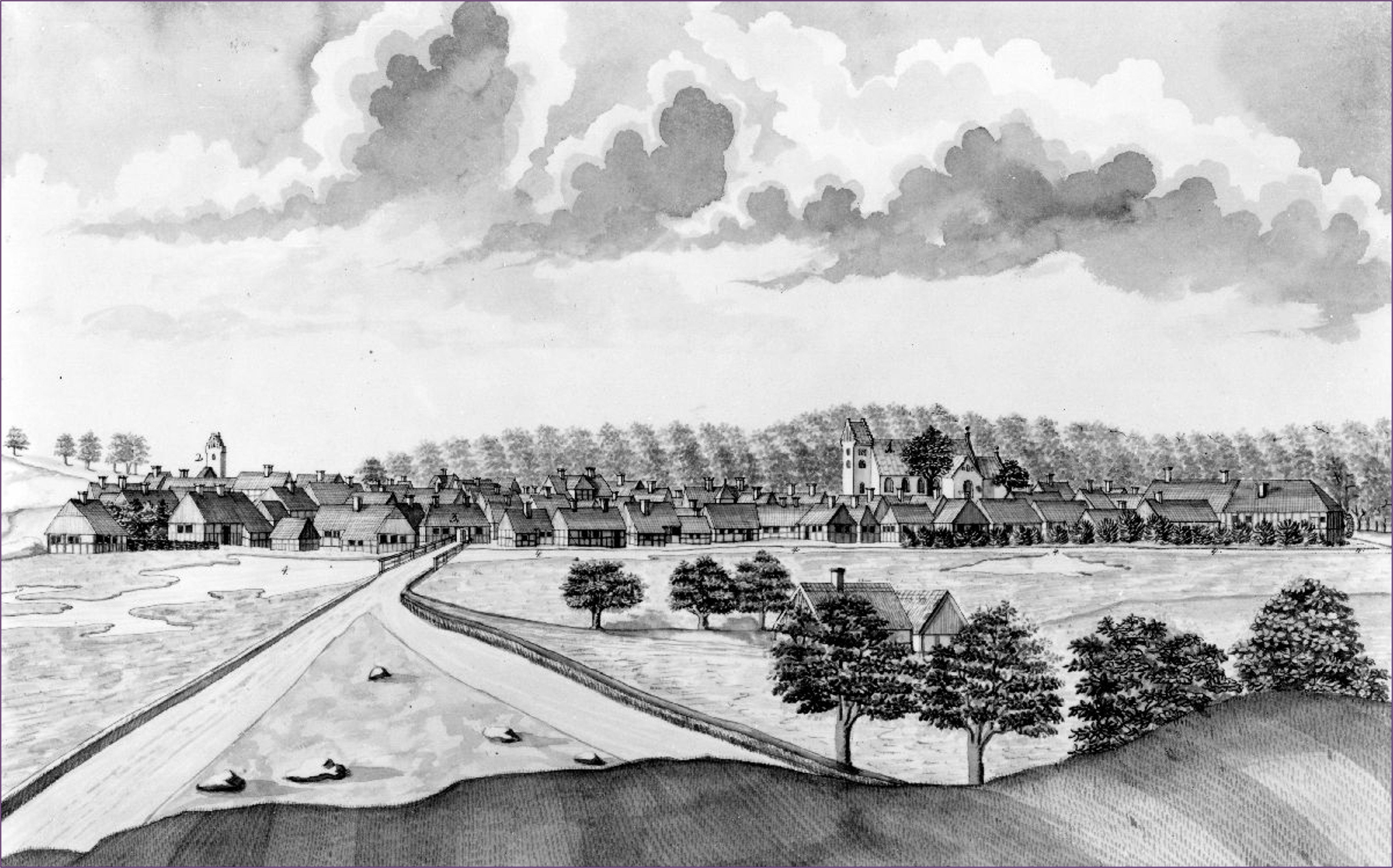 Prospektmaleri af Johan Jacob Bruun af Vejle set fra syd, 1755.