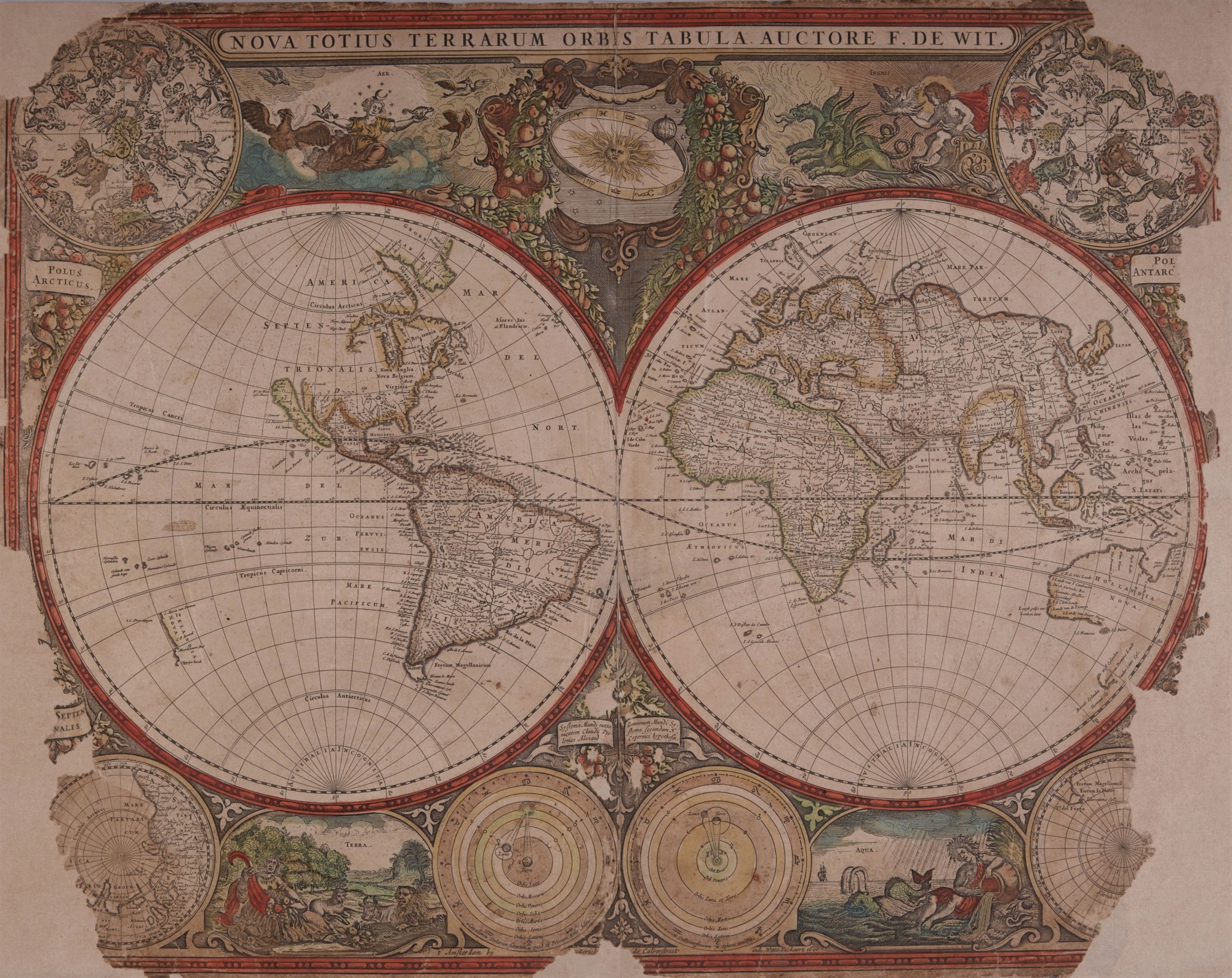 Nova Totius Terrarum Orbis Tabula. Verdenskort udfærdiget af Frederick de Wit (1630-1706) og senere inkorporeret Hendrik Donckers søatlas.